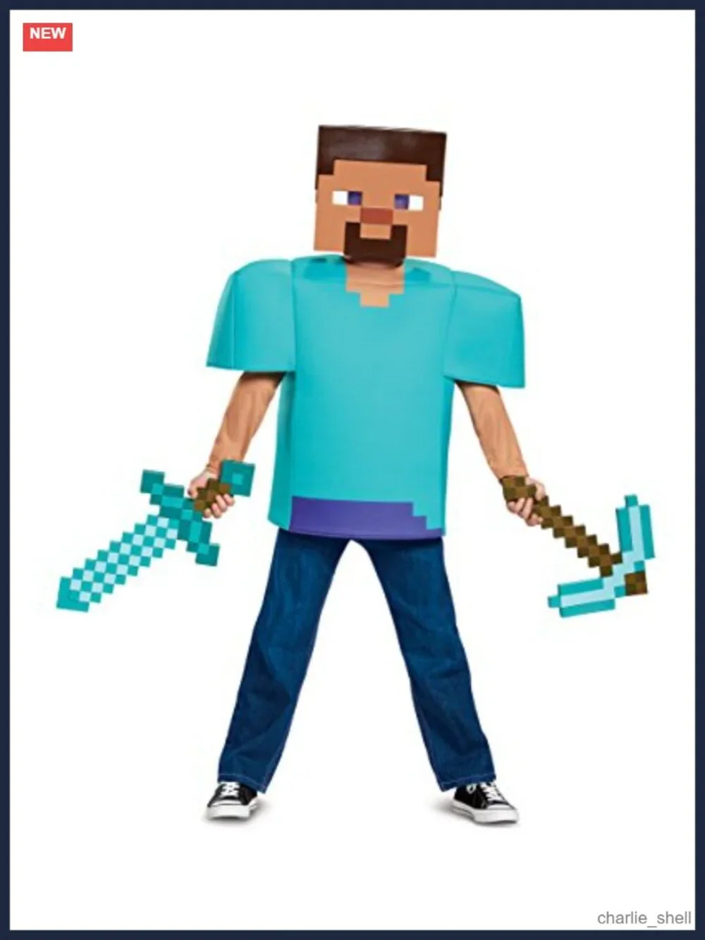 Minecraft Steve Classic Kids Costume Tunic & 3D Mask Halloween Cosplay